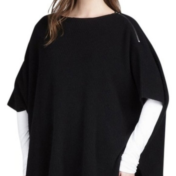 NWT Vince Ribbed Cashmere-Blend Poncho in Black SizeLarge